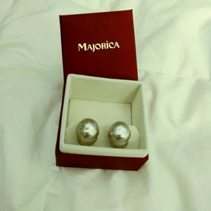 Majorica Light Gray Stud Earrings